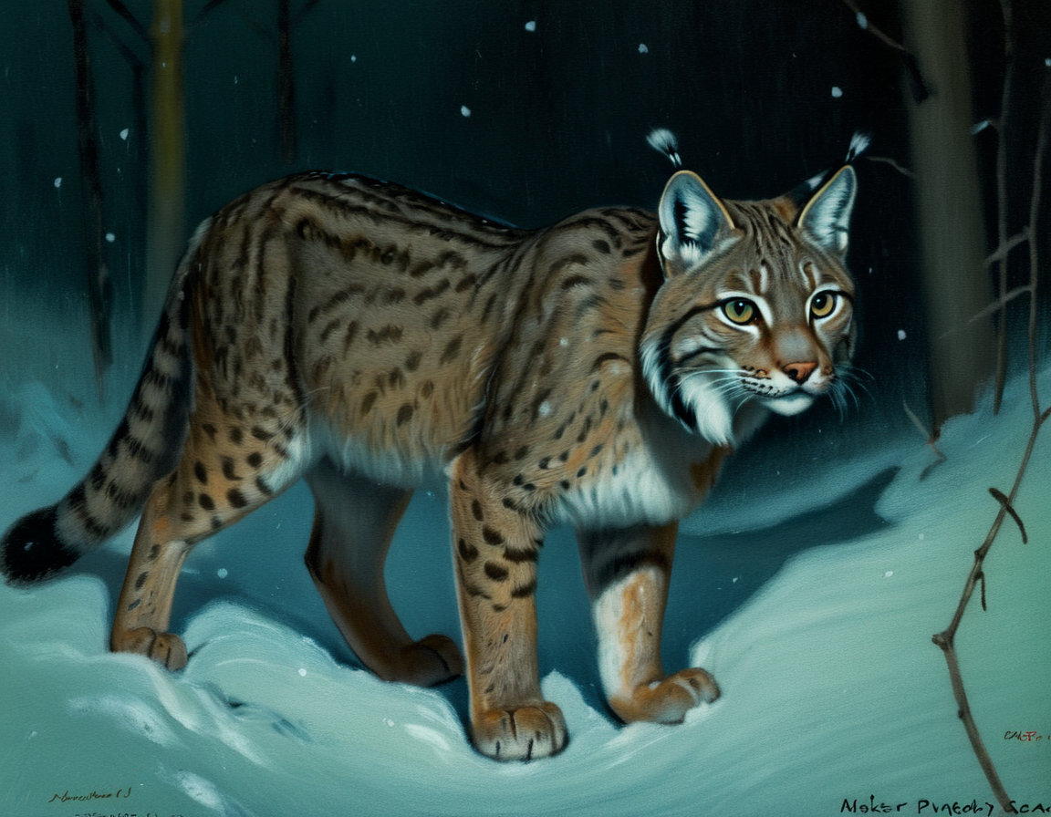 Lynx in Snowy Forest at Night.png